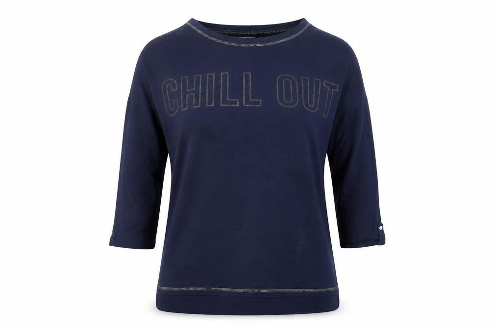 Front view of Love To Lounge women’s blue geometric top pyjama top, size UK 6