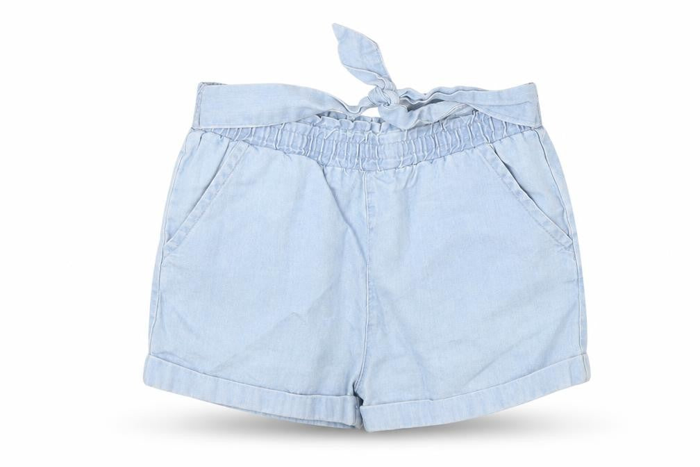 Front view of Young Dimension girls’ blue hot pants shorts, size 4-5, years