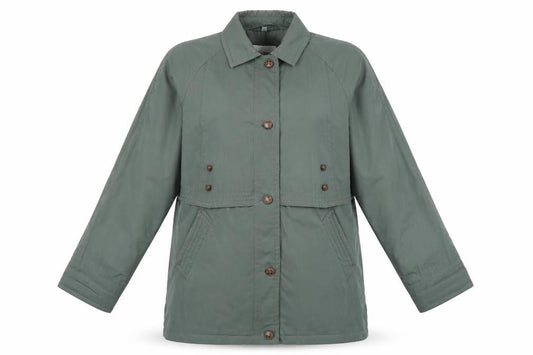 Front view of Telemac women’s green jacket, size UK 10