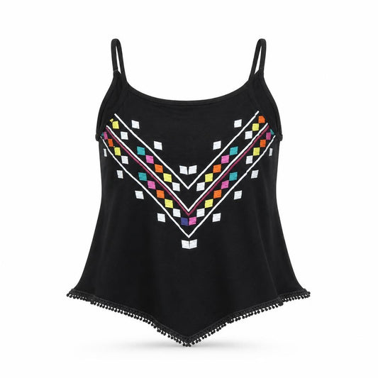 Front view of Select women’s black camisole blouse, size UK 12, - cropped