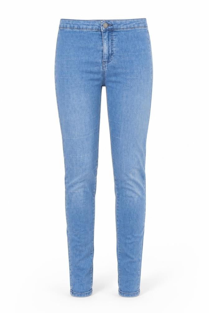 Front view of Primark women’s blue denim skinny jeans, size UK 8, 32-inch leg