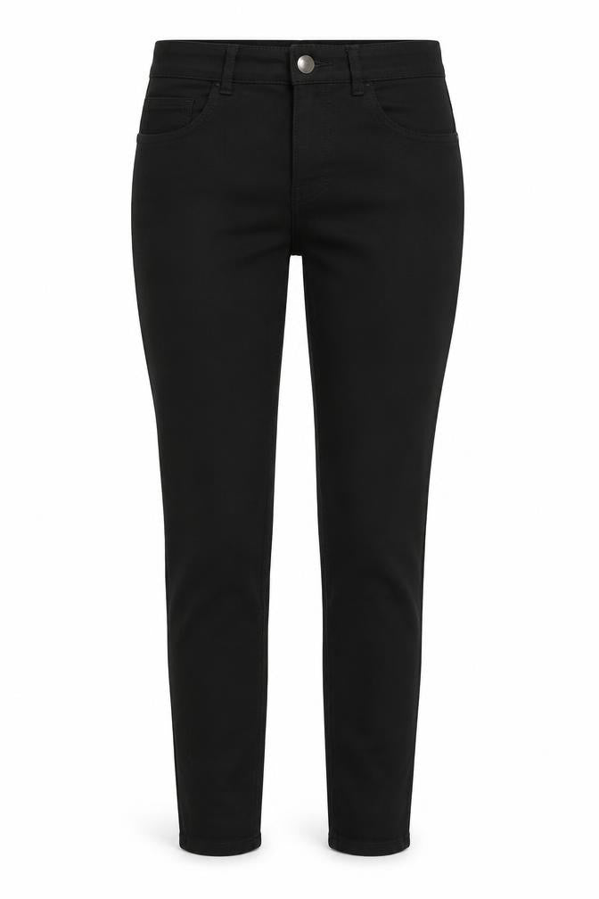Front view of H&M women’s black skinny jeans, size UK 6, 31-inch leg