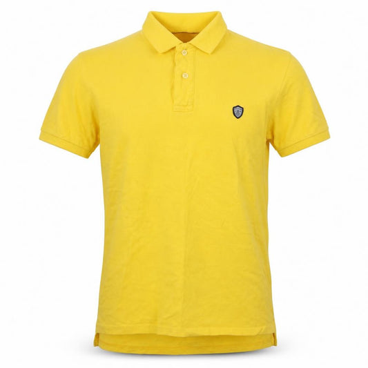 Front view of James Caxton men’s yellow polo, size S