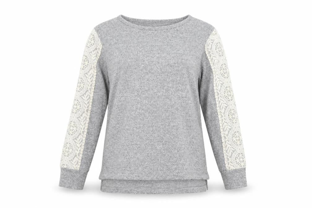 Front view of Flora Nikrooz women’s grey jersey pullover sweatshirt, size M