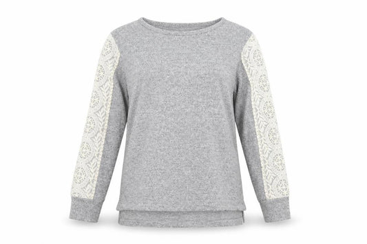 Front view of Flora Nikrooz women’s grey jersey pullover sweatshirt, size M