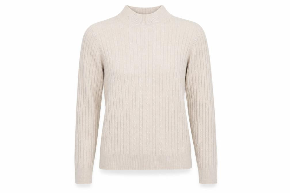 Front view of Marks & Spencer women’s beige knit jumper, size UK 10