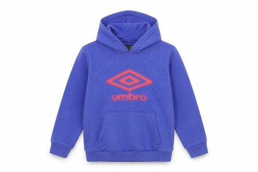 Front view of Umbro boys’ blue jersey pullover hoodie, size 6-7, years