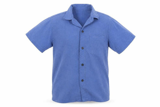 Front view of Next boys’ blue basic button-up, size 5-6, years