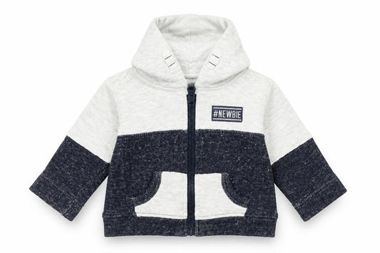 Front view of Peacocks boys’ blue jacket, size 3-6, months