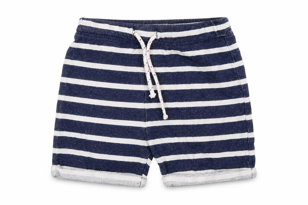 Front view of Next girls’ blue striped cut-off shorts, size 3-4, years