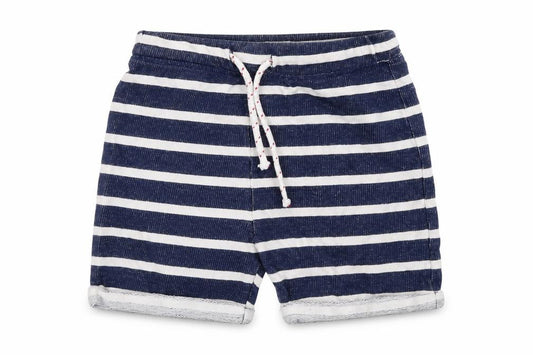 Front view of Next girls’ blue striped cut-off shorts, size 3-4, years