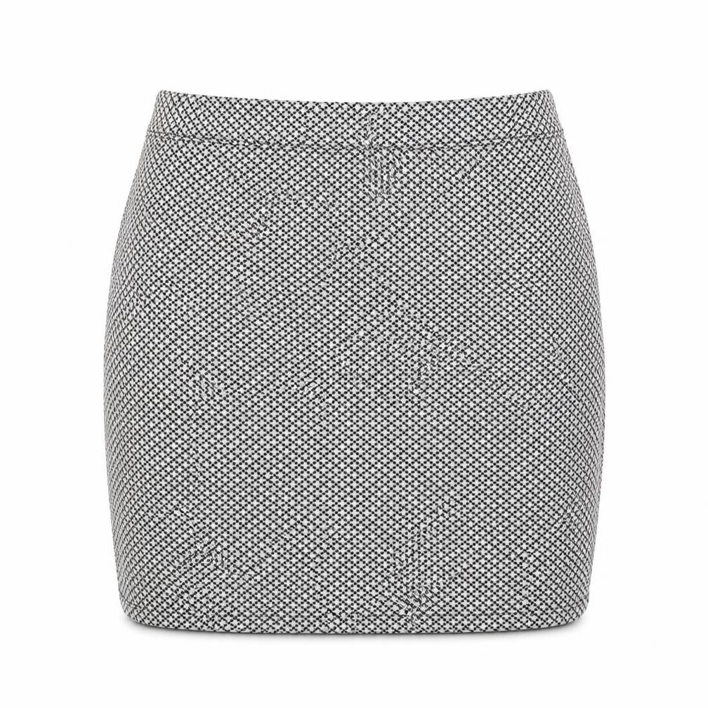 Front view of George women’s white check a-line skirt, size UK 10