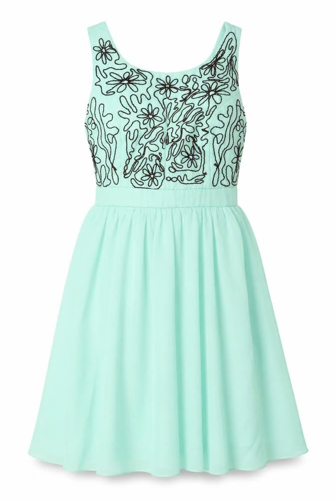 Front view of Pink Boom women’s green a-line, size S
