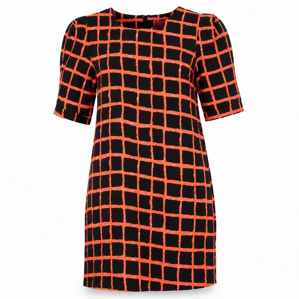 Front view of Boohoo women’s black check a-line, size UK 12