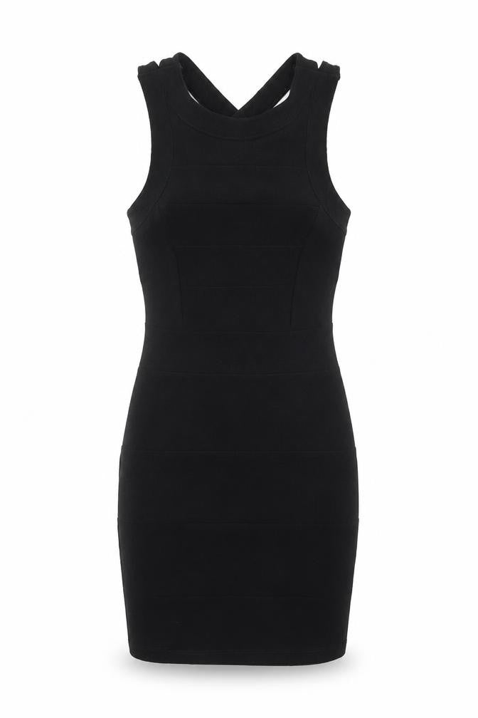 Front view of Topshop women’s black bodycon, size UK 8, - open back