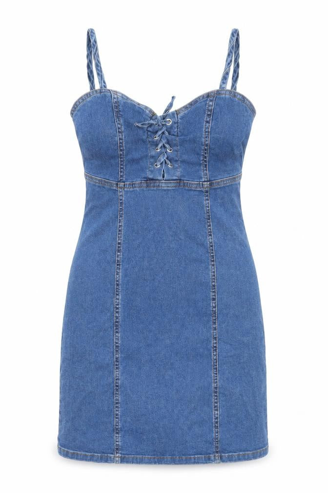 Denim & Co. Womens Blue  Denim Bodycon  Size 6  - Lace up detail