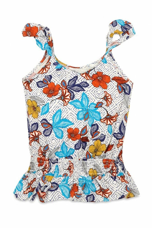 Front view of Preworn women’s white floral jersey camisole tank, size L