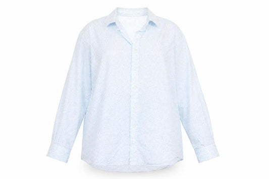 Front view of Impressions women’s blue floral basic button-up, size UK 16