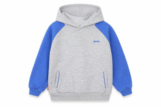 Front view of Slazenger boys’ grey pullover hoodie, size 5-6, years