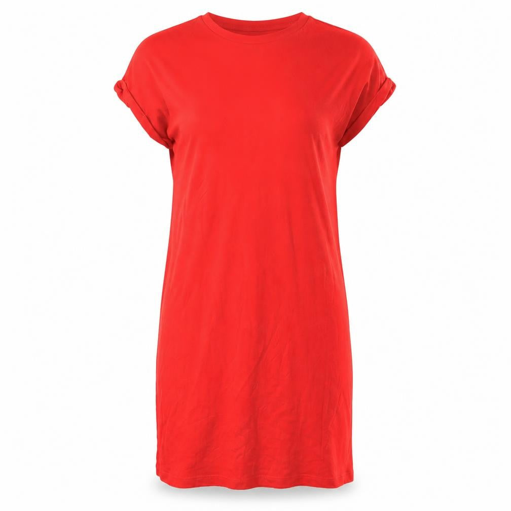Front view of H&M women’s red t-shirt dress, size S