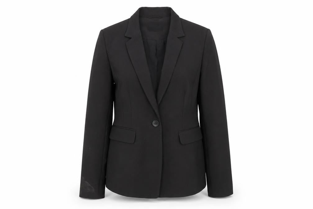 Front view of Papaya women’s black jacket coat, size UK 12