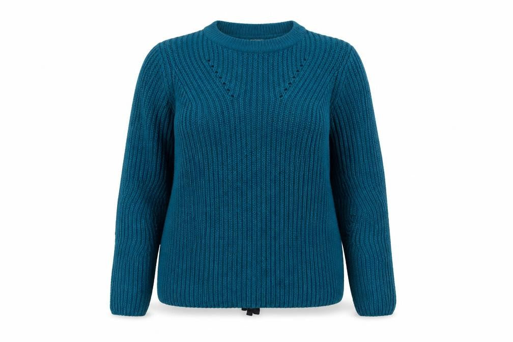 Front view of Papaya women’s blue jumper, size M