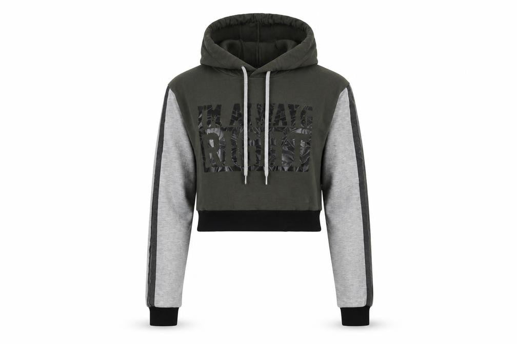 Front view of Select women’s green pullover hoodie, size UK 8, - i'm always right
