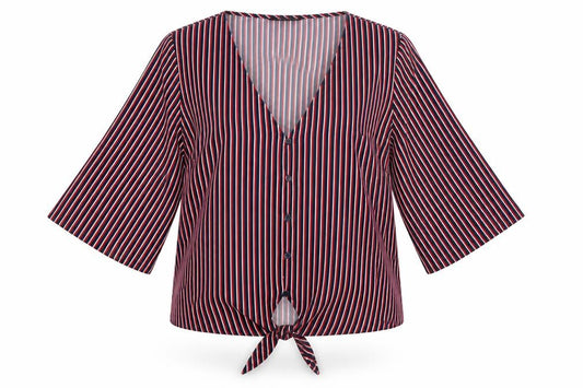 Front view of F&F women’s multicoloured striped basic button-up, size UK 16
