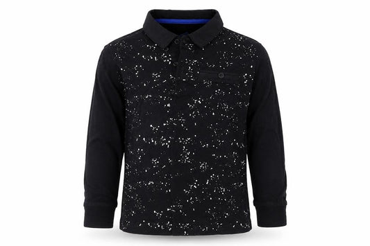 Front view of quality outfitters boys’ black basic polo, size 6, years