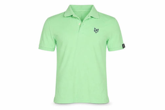 Front view of Urban fox men’s green polo, size L