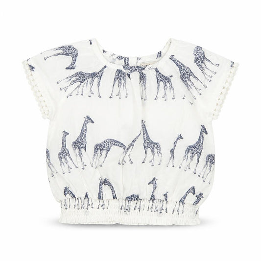 Front view of Next girls’ white basic t-shirt, size 3-6, months - giraffe print