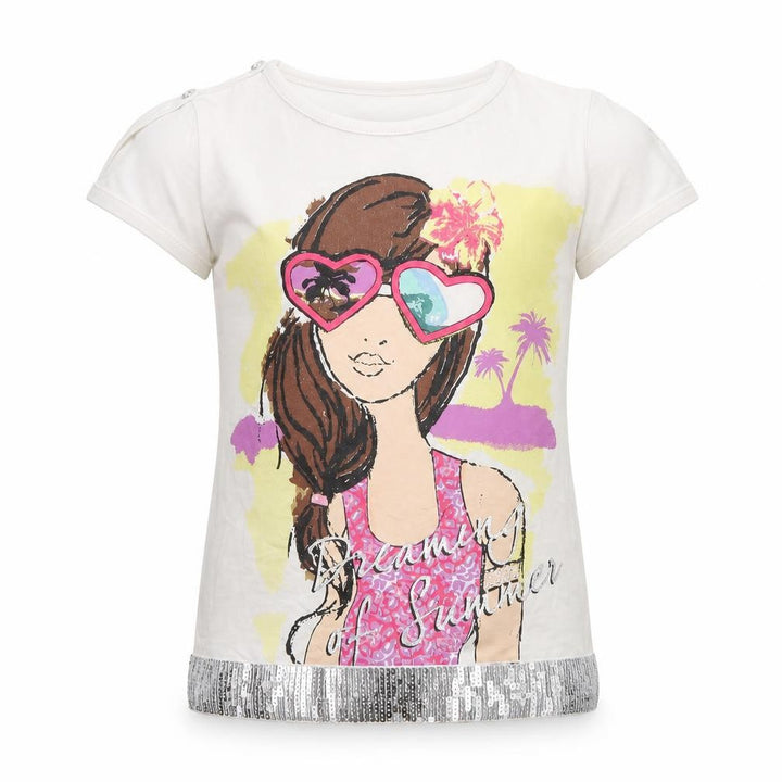 Matalan Girls White   Basic T-Shirt Size 6-7 Years  - Graphic