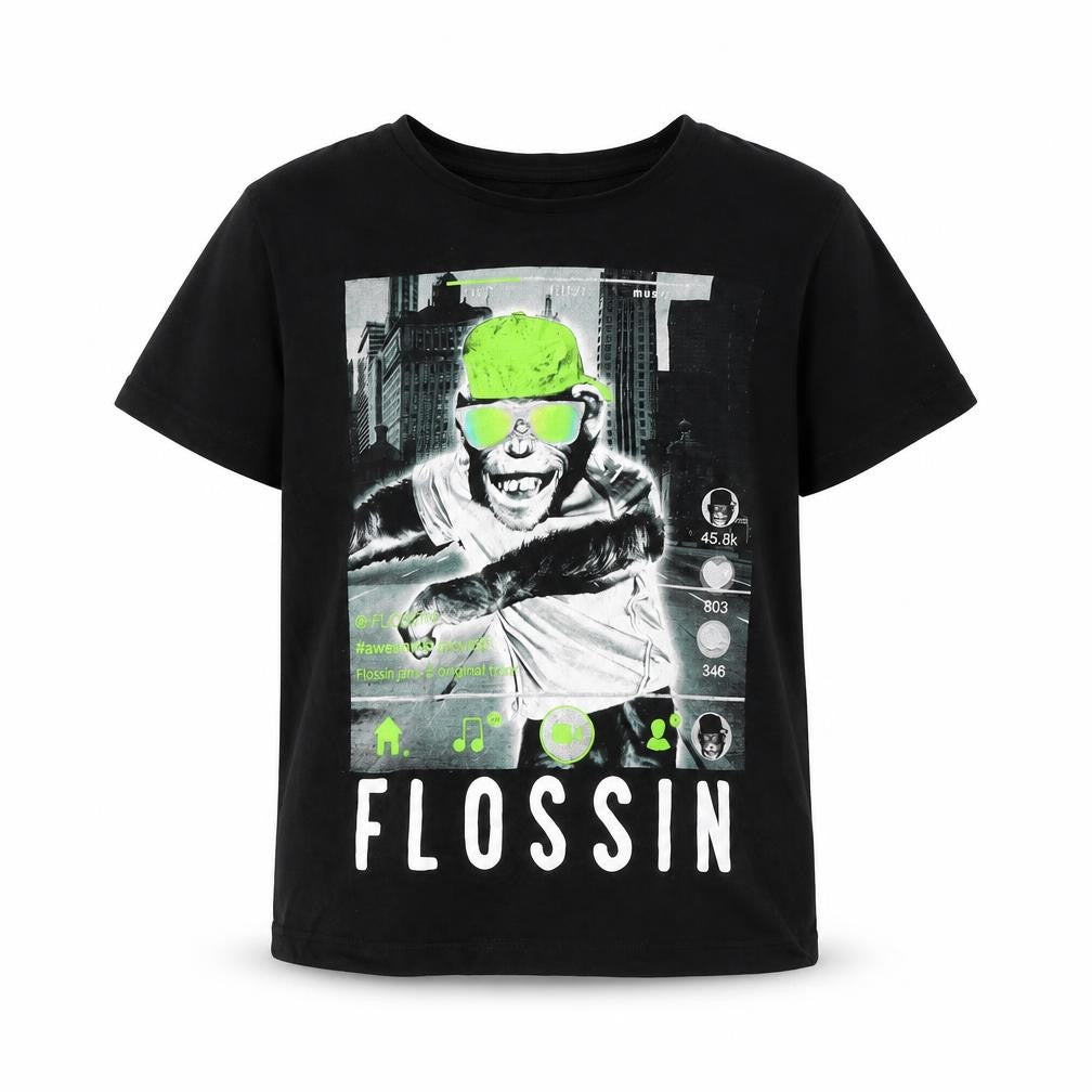 Front view of Preworn boys’ black basic t-shirt, size 8, years