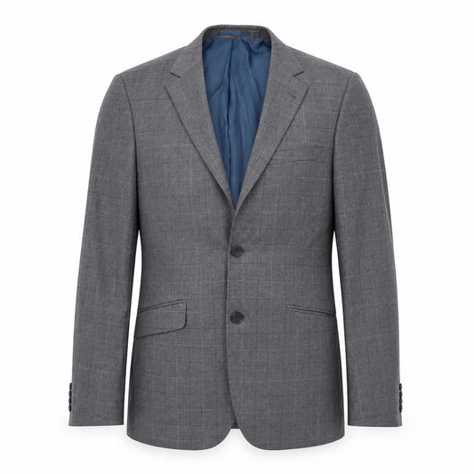 Front view of Preworn men’s grey jacket blazer, size S, - shoulder pads