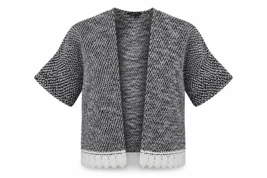 Front view of Candy Couture girls’ grey knit cardigan jumper, size 10-11, years