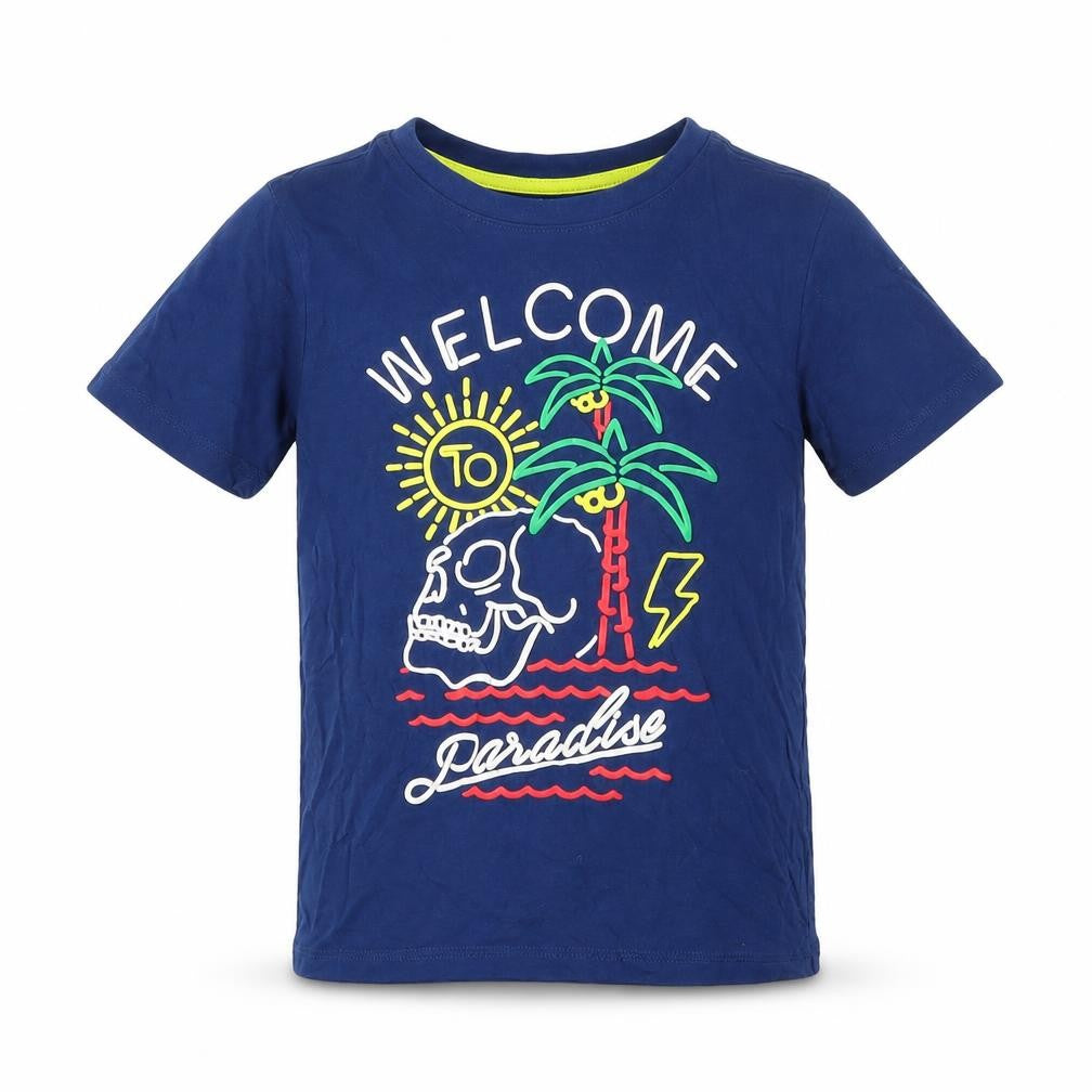 Front view of F&F boys’ blue basic t-shirt, size 6-7, years - paradise