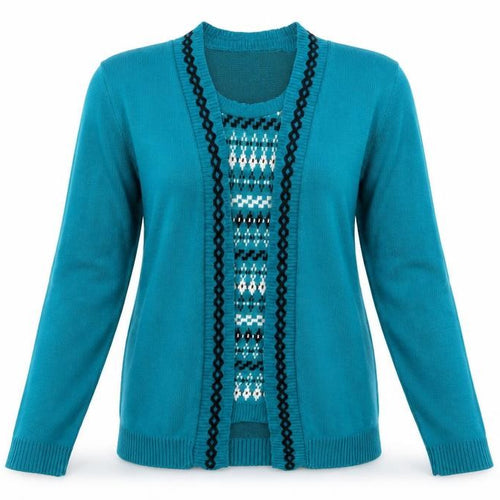 Glimpse Womens Green Geometric Knit Cardigan Jumper Size S  - Top and cardigan in one