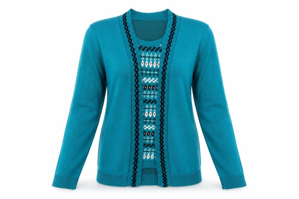 Glimpse Womens Green Geometric Knit Cardigan Jumper Size S  - Top and cardigan in one