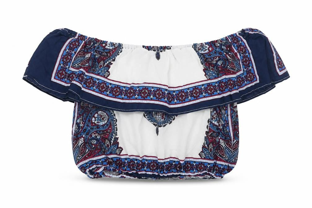 Love & Other Things Womens Blue Geometric  Cropped Tank Size M  - Batik