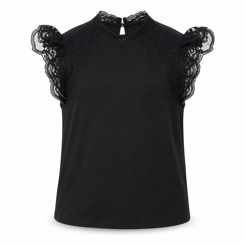 SheIn Girls Black   Basic T-Shirt Size 8 Years  - Lace Detail