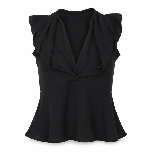 Front view of ASOS women’s black basic blouse, size UK 12