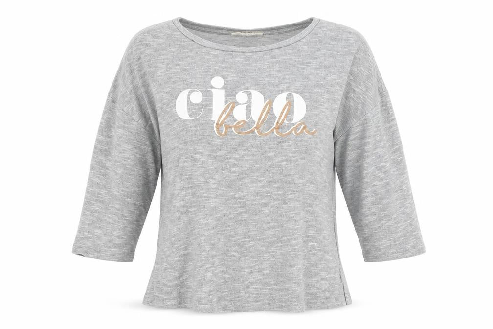 Front view of Papaya women’s grey knit jumper, size UK 10, - ciao bella