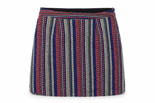 Front view of Anmol women’s multicoloured striped mini skirt, size UK 30, in