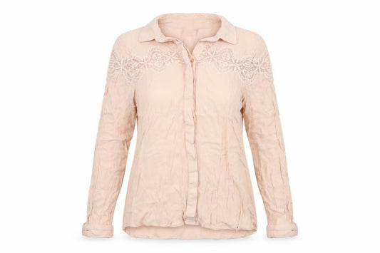 Front view of Villa Collection women’s pink basic button-up, size XS