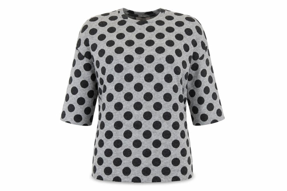 Front view of Tu women’s grey polka dot jumper, size UK 10