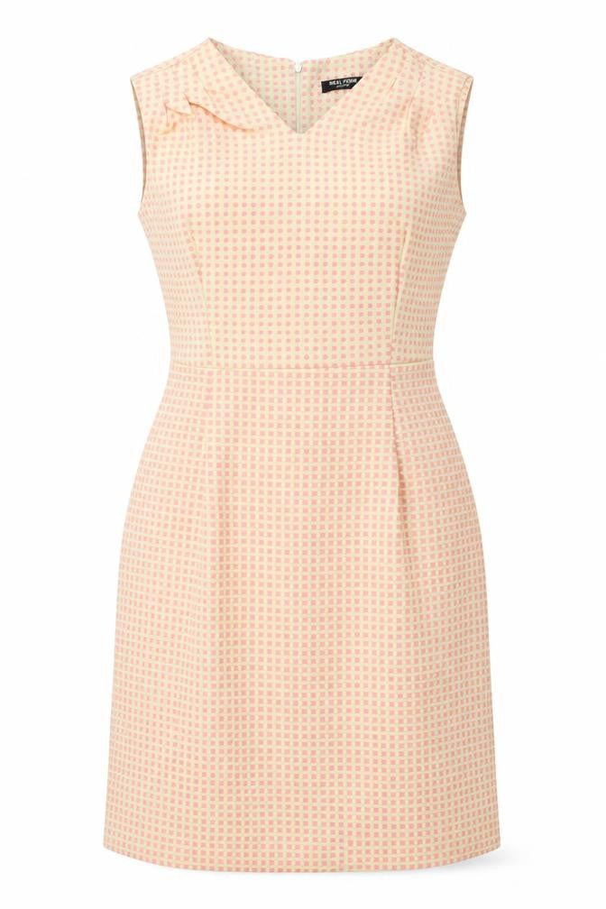 Front view of Real Form women’s yellow check a-line, size UK 14