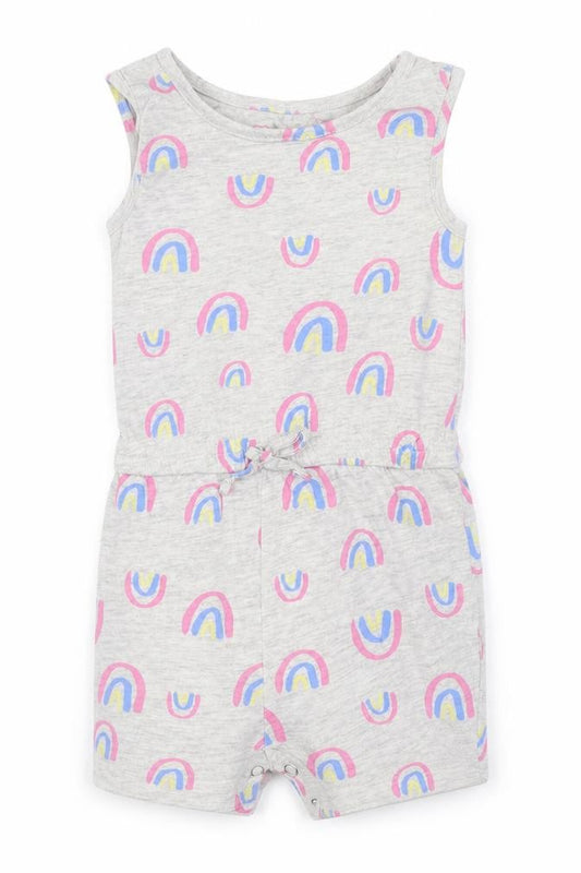 Front view of Primark girls’ grey romper one-piece, size 12-18, months