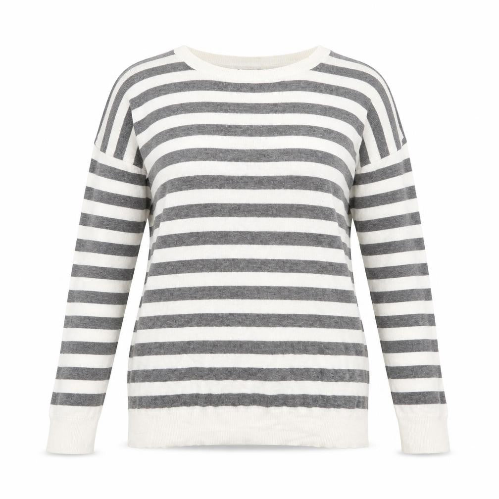 Front view of Primark women’s green striped jumper, size UK 12