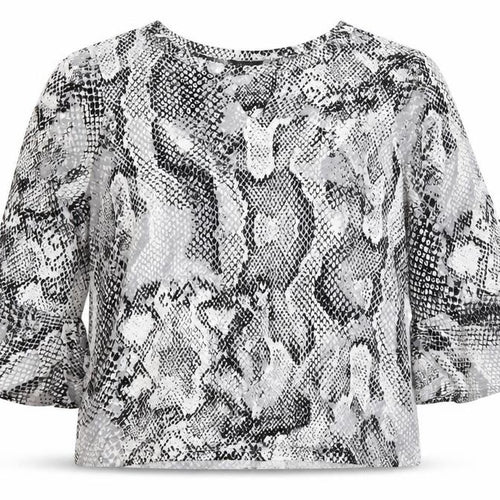 M&Co Womens White Animal Print Jersey Basic T-Shirt Size 16  - Keyhole Neck