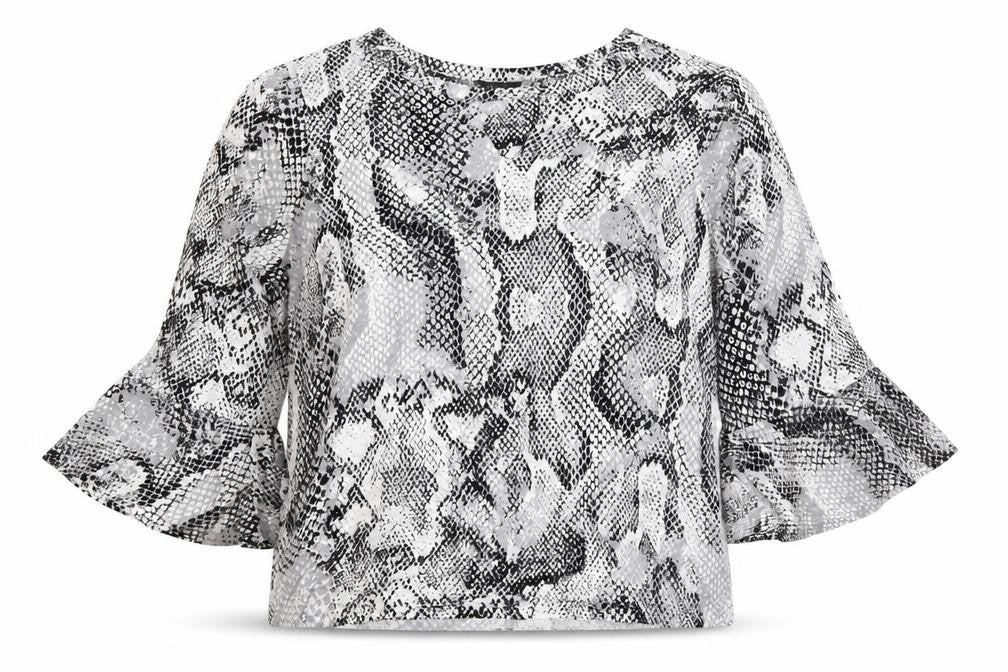 M&Co Womens White Animal Print Jersey Basic T-Shirt Size 16  - Keyhole Neck